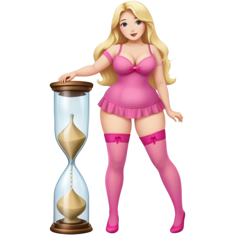 Very curvy blonde woman with long hair wearing pink stockings, hourglass figure emoji