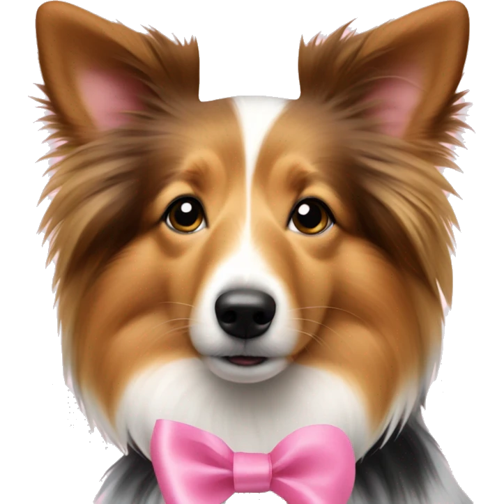 Sheltie dog with pink ribbon around neck emoji