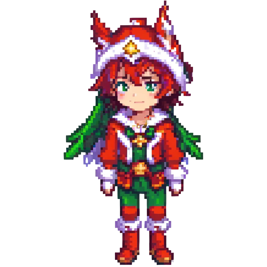star guardian male character in a festive outfit, pixel art style emoji
