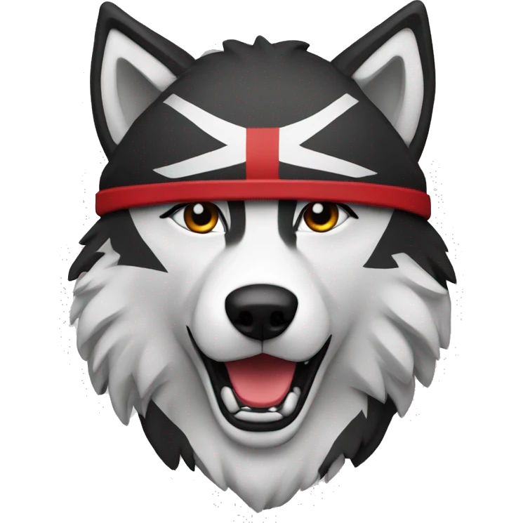 A wolf in a red black and white hockey uniform with a wolf emblem emoji