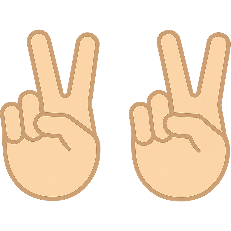 two hands making a peace sign, color filled, bold and clear emoji