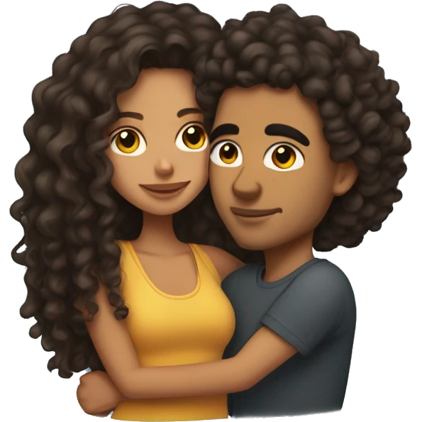 Mixed girl with curly long hair and her Mexican boyfriend with a curly fade hugging  emoji