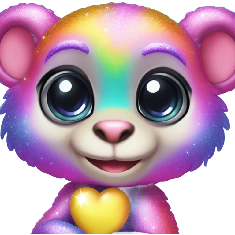 Lisa frank sparkly rainbow baby monkey with heart emoji