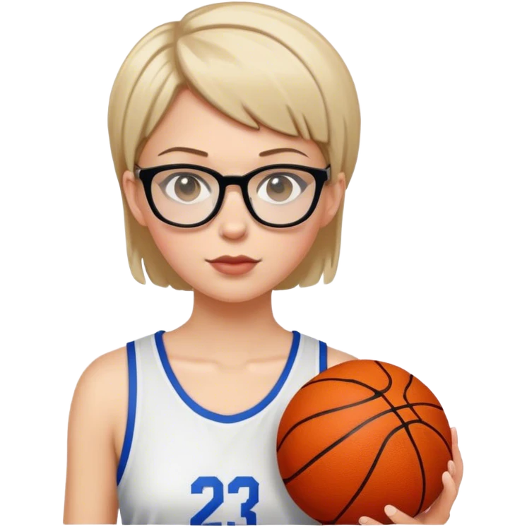 white girl with short hair and glasses playing basketball emoji