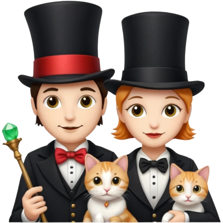 magician couple and their pet cat emoji