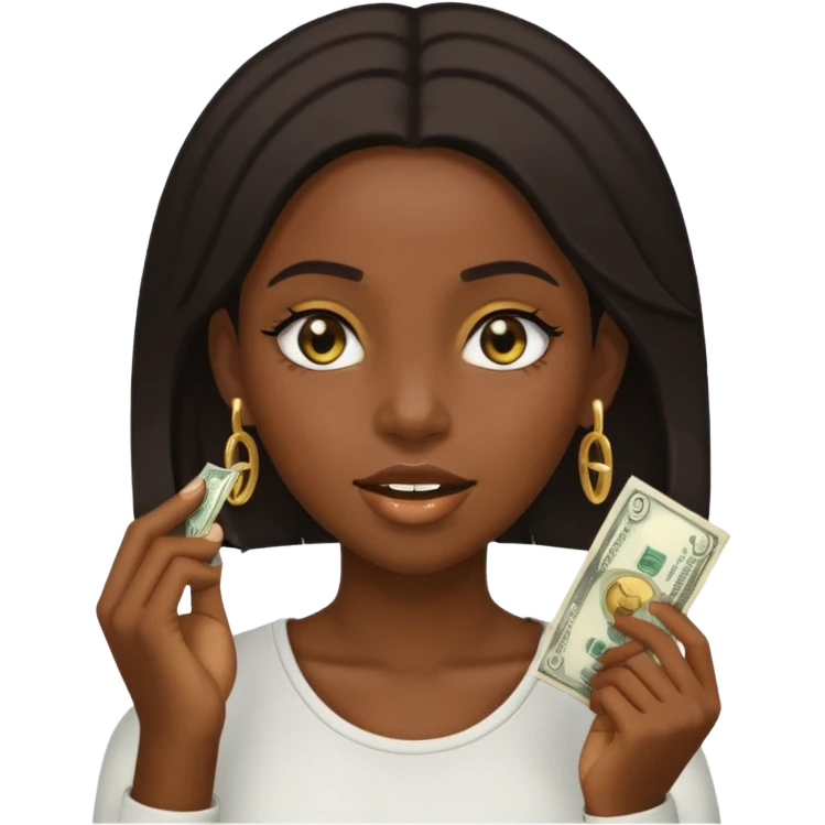 black girl holding money to ear with grills emoji