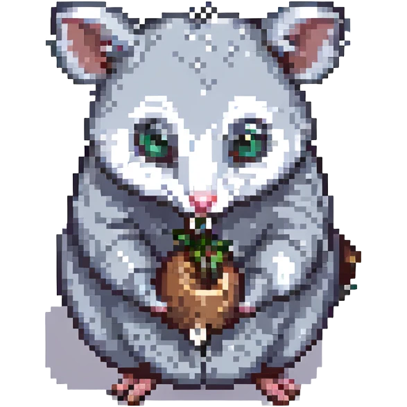 possum eating a tick, pixel art style emoji