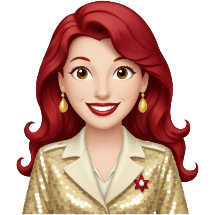 LaVerne Andrews from The Andrews Sisters with long dark red hair, cream sequin outfit emoji