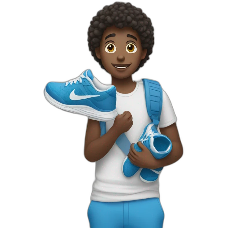 blue skin boy holding nike sneakers in hand emoji
