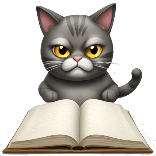 Cat studying and angry emoji