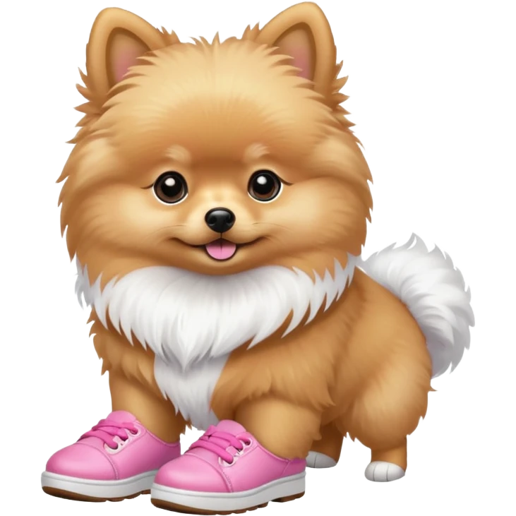 Pomeranian wearing pink shoes emoji