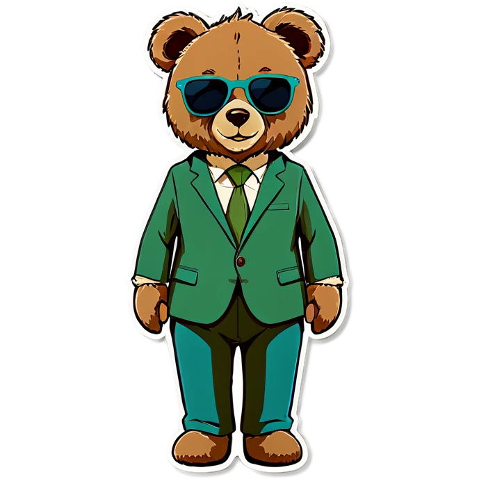 Teddy bear with a green suit and sunglasses in green instead or blue emoji