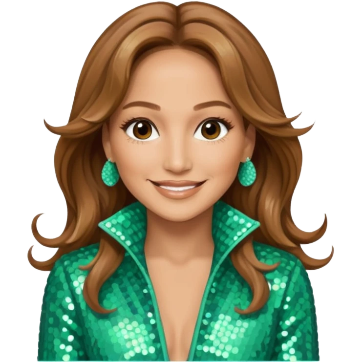 Jennifer Lopez with long  light brown hair, seafoam green sequin outfit emoji