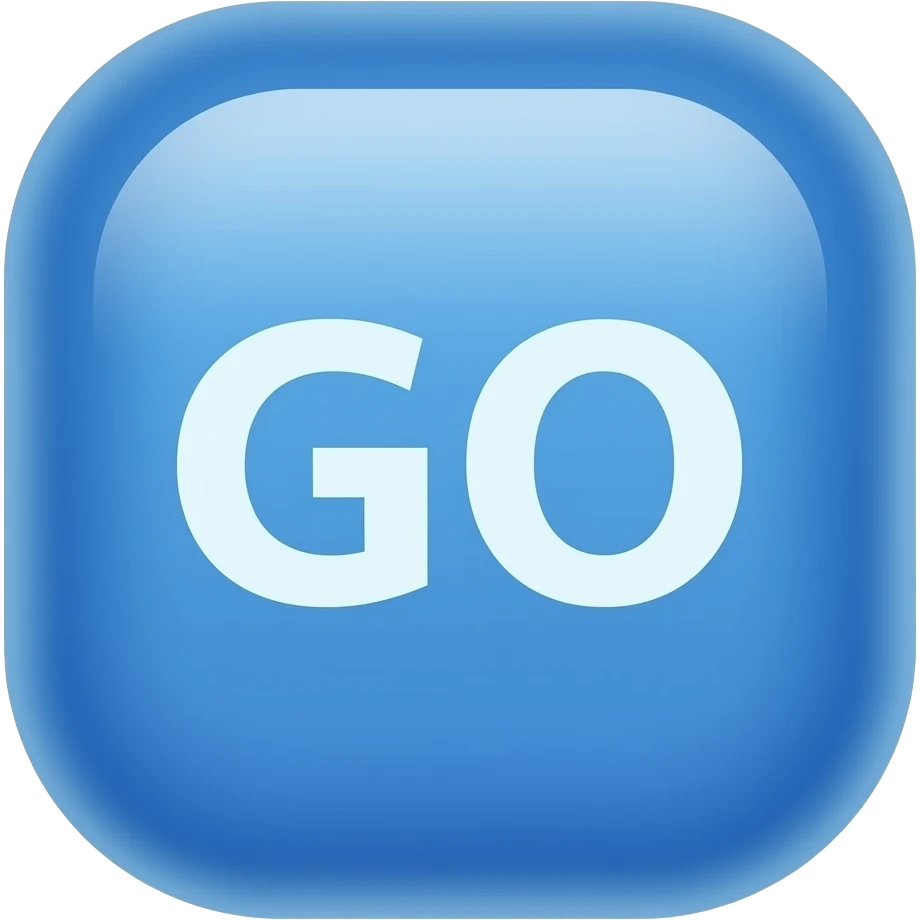 aesthetic BLUE button, rounded square, "GO" text, soft gradient glow, smooth glossy, minimal UI icon, 3D render emoji