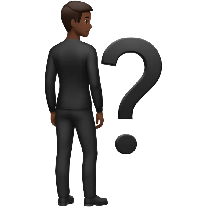 silhouette of a white man with a question mark emoji