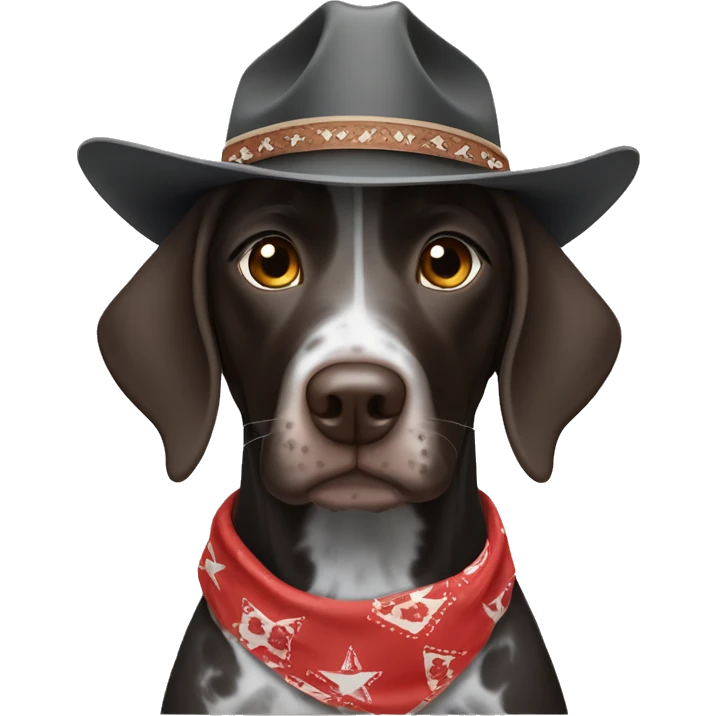 Black shorthair German shorthair pointer wearing Cowboy hat and bandanna  emoji