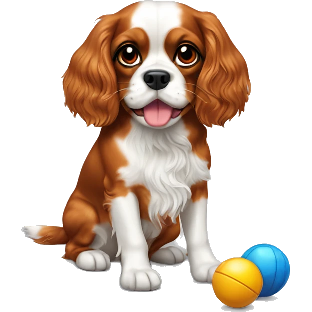 Cavalier King Charles spaniel playing with toy emoji