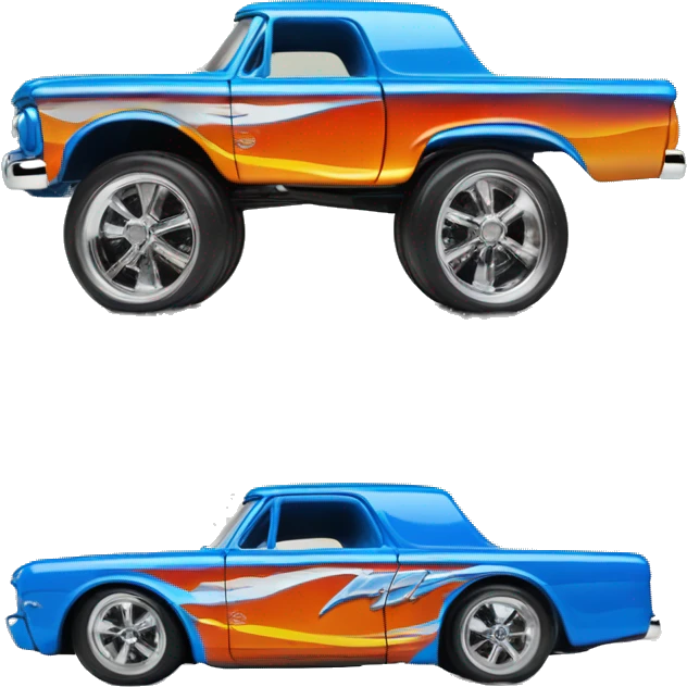 Side shot, Hot wheels, Hot rod, panel truck, 1964 with exposed chrome exhaust pipes, blue  emoji