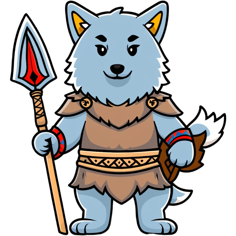 Russian pagan warrior with wolf pelt, spear, ancient Slavic symbols emoji