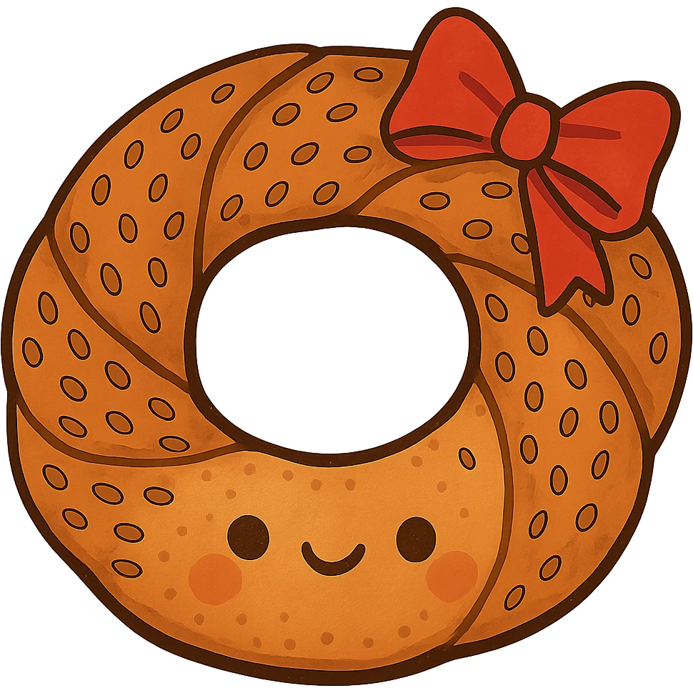 Add a red ribbon on the top right side of the simit. Remove the background so the simit with the ribbon is isolated. emoji