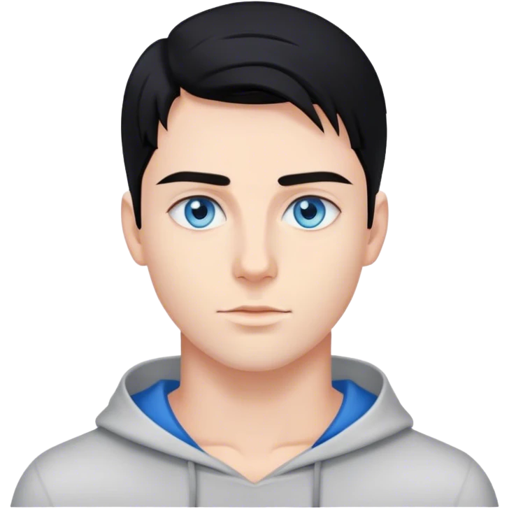 25 years old handsome man with blue eyes and black straight hair. emoji