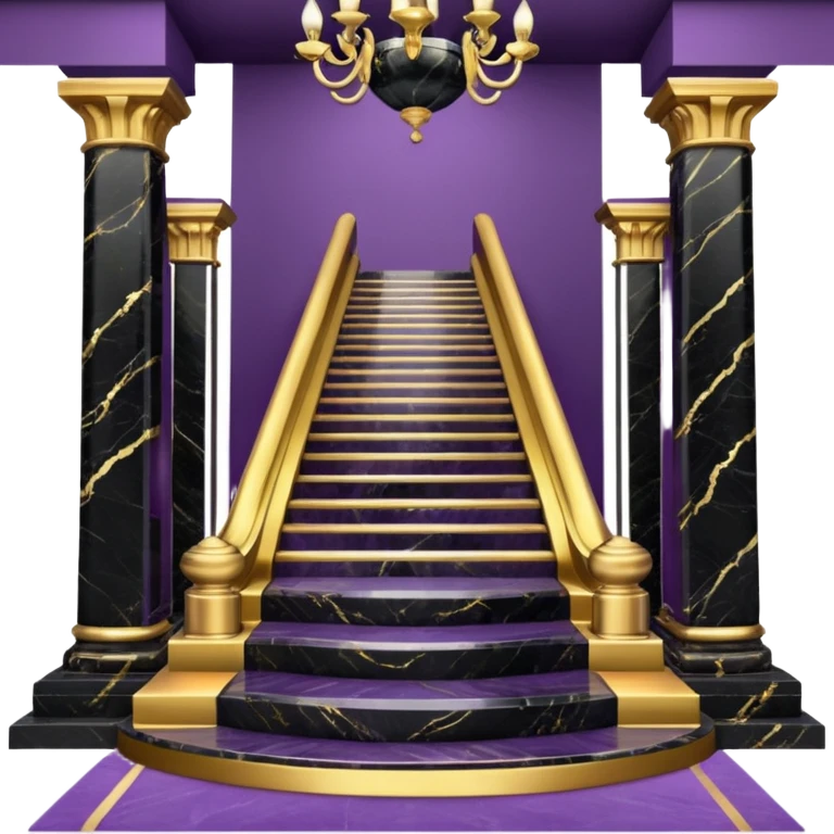 Luxurious black marble hallway stairs with gold and white accents  with with violet accents emoji