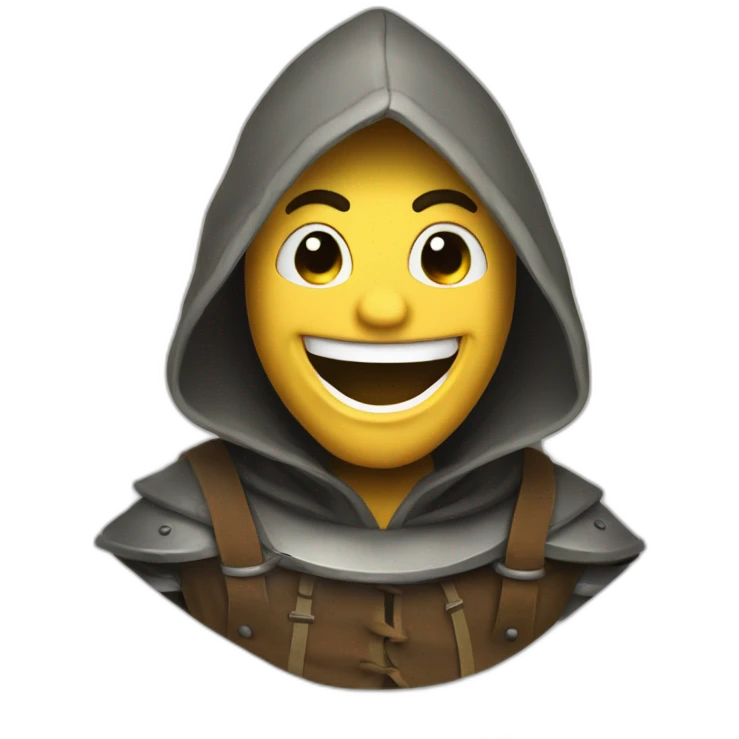 medieval saboteur laughing and escaping, hooded emoji