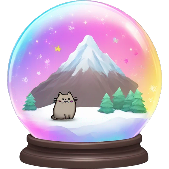 Kawaii rainbow neon pusheen mountain snow globe  emoji