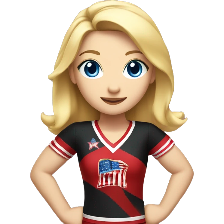 girl wearing red and black uniform American with blonde hair and blue eyes doing cheerleading  emoji