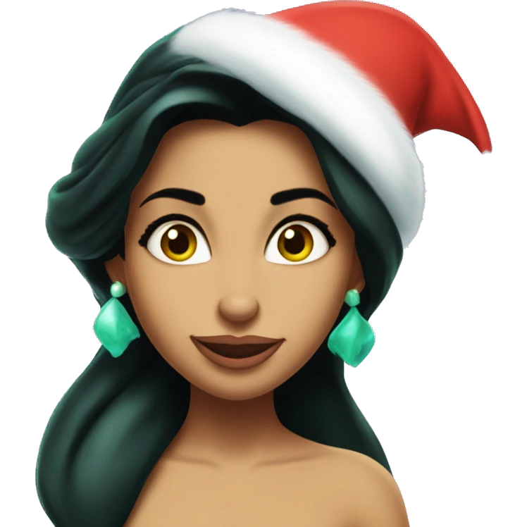 Princess Jasmine as the Grinch with Santa hat emoji
