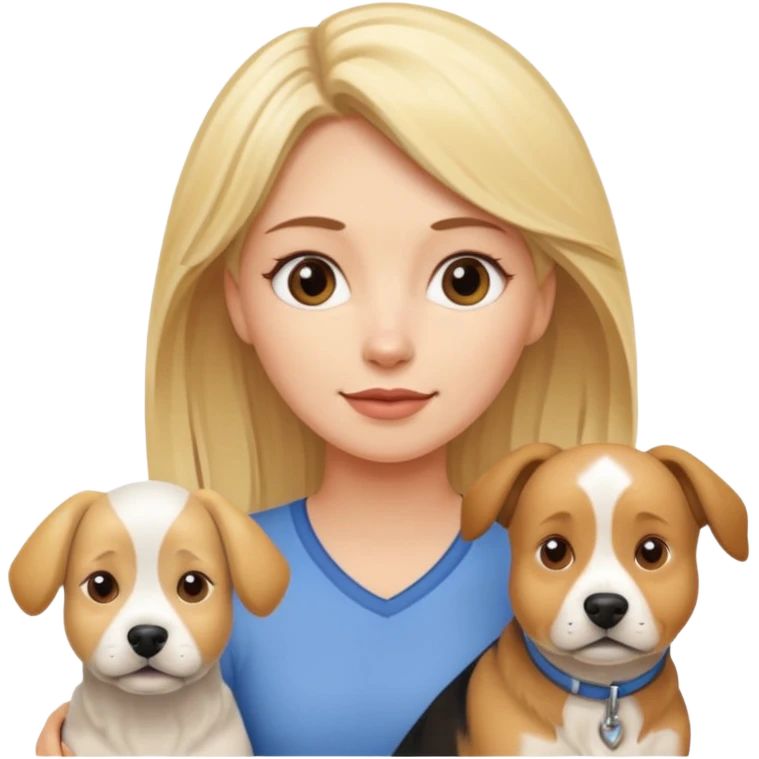 Blonde haired woman with her three different breeds of dogs emoji
