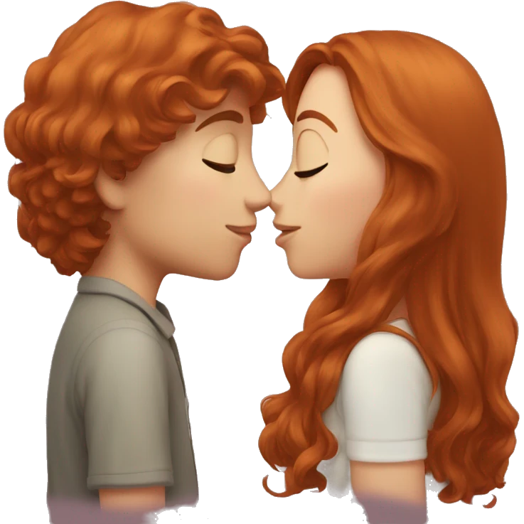 Redhead girl, kissing boy with long brown hair  emoji