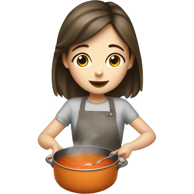 white skin brunnete girl making a soup emoji