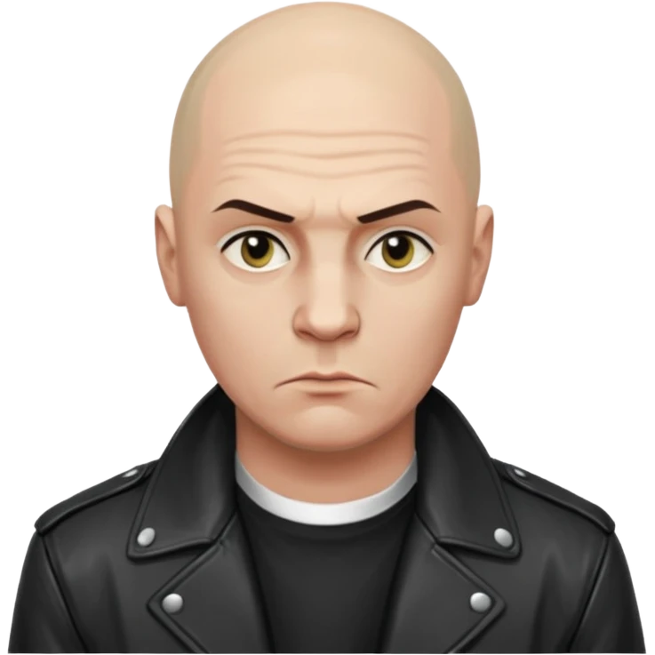 Bald Russian 1990s gangster emoji, leather jacket, , serious face emoji