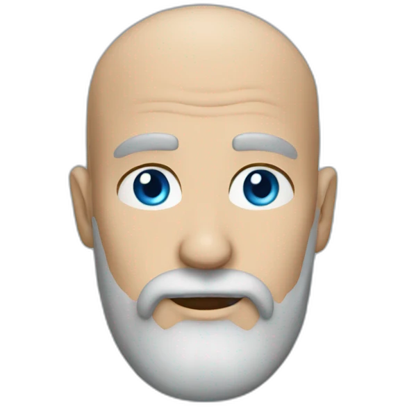 Man 40 years bald with grey and black long beard blue eyes emoji