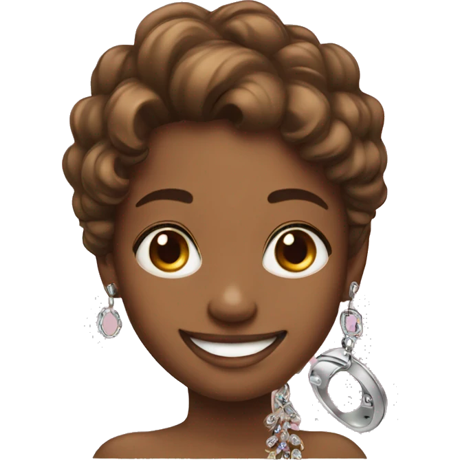 smiling girl with phone jewelry with brown eyes emoji