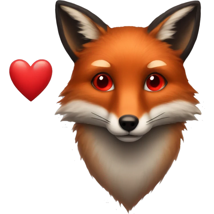 dark red fox face with tiny red heart instead of eyes emoji