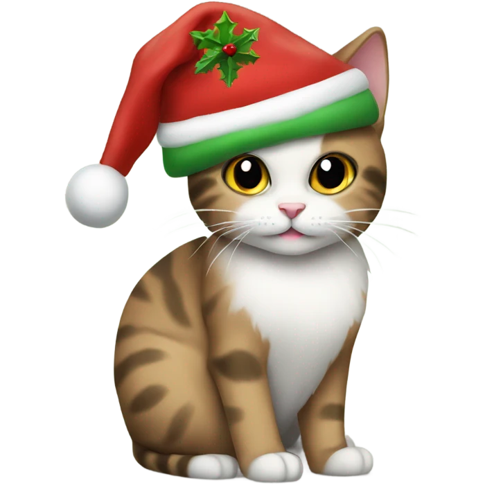 Christmas Cat with Christmas tree and Christmas hat emoji