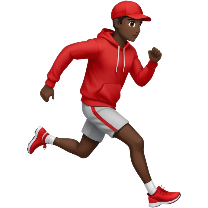 Black Man Wearing Cap. Red hoodie. and running. right side emoji