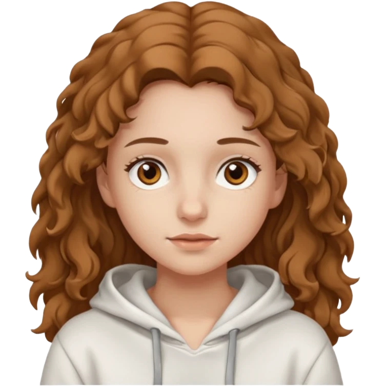 Una ragazza con una felpa semplice bianca,ha gli occhi marroni,i capelli marroni chiaro , c’è gli ha lunghi e ricci ma non troppo emoji