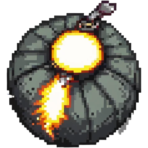 Classic round black bomb with lit fuse, white highlight, simple pixel art style emoji