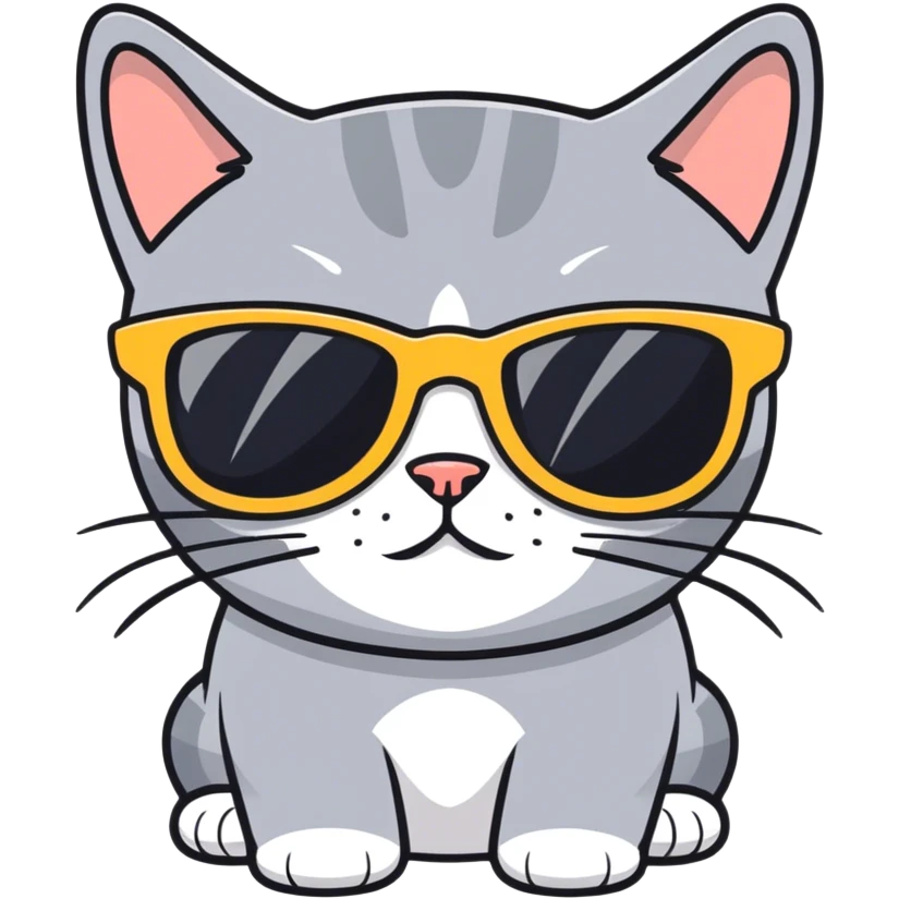 Grey short british cat con sunnies emoji