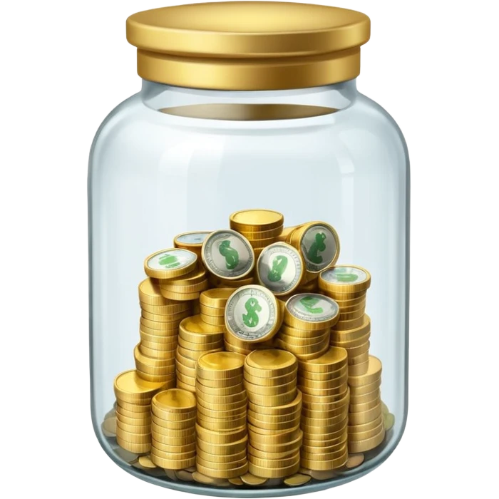 glass tip jar emoji style, simple with cash and coins  emoji