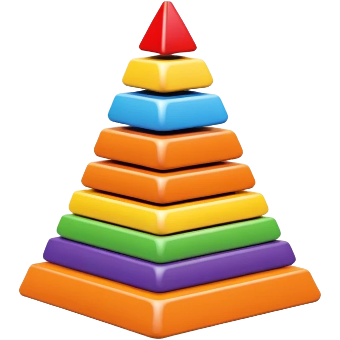 Children's stacking pyramid toy with rings in rainbow order: red, orange, yellow, green, light blue, dark blue, and purple rings emoji