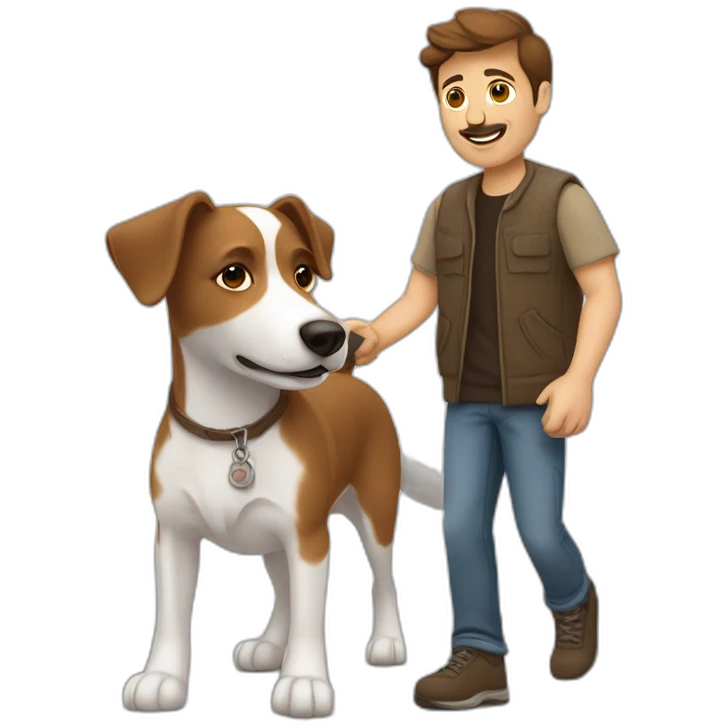 brown haired mid path man with jack russell dog emoji