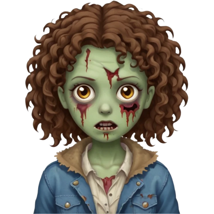 zombie girl with curly brown hair and brown eyes emoji