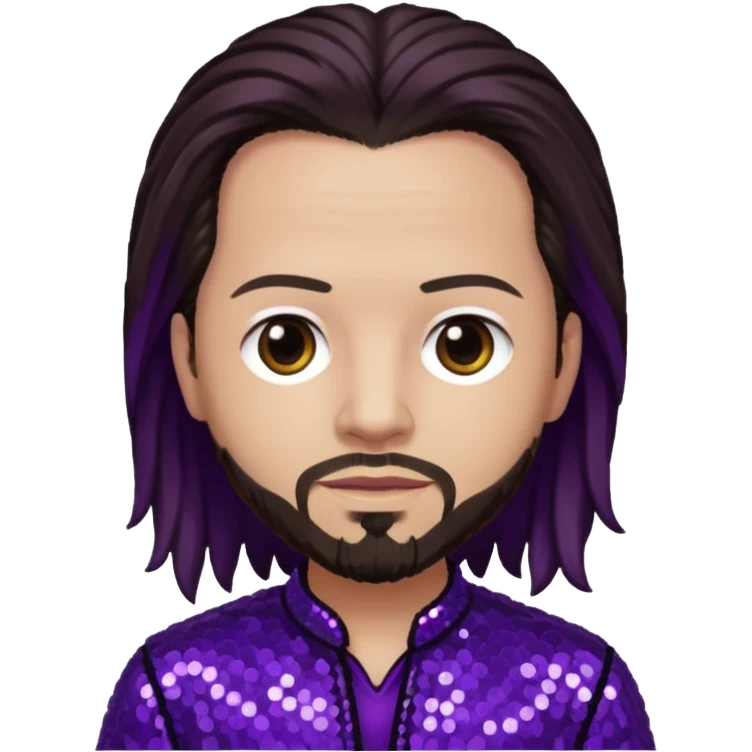 Jonathan Davis from Korn with long dark brown hair, light skin, purple sequin outfit emoji