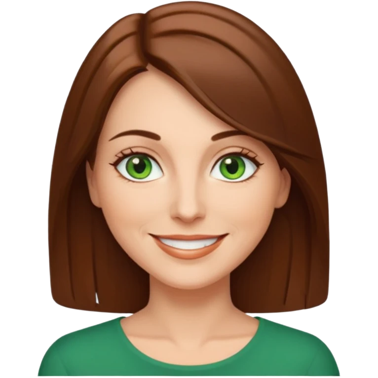 pretty middle age woman with green eyes and shoulder length straight brown hair  emoji