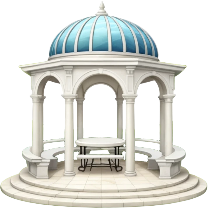 White luxurious expensive shiny new brilliant gorgeous marble pavilion  with benches and a garden emoji