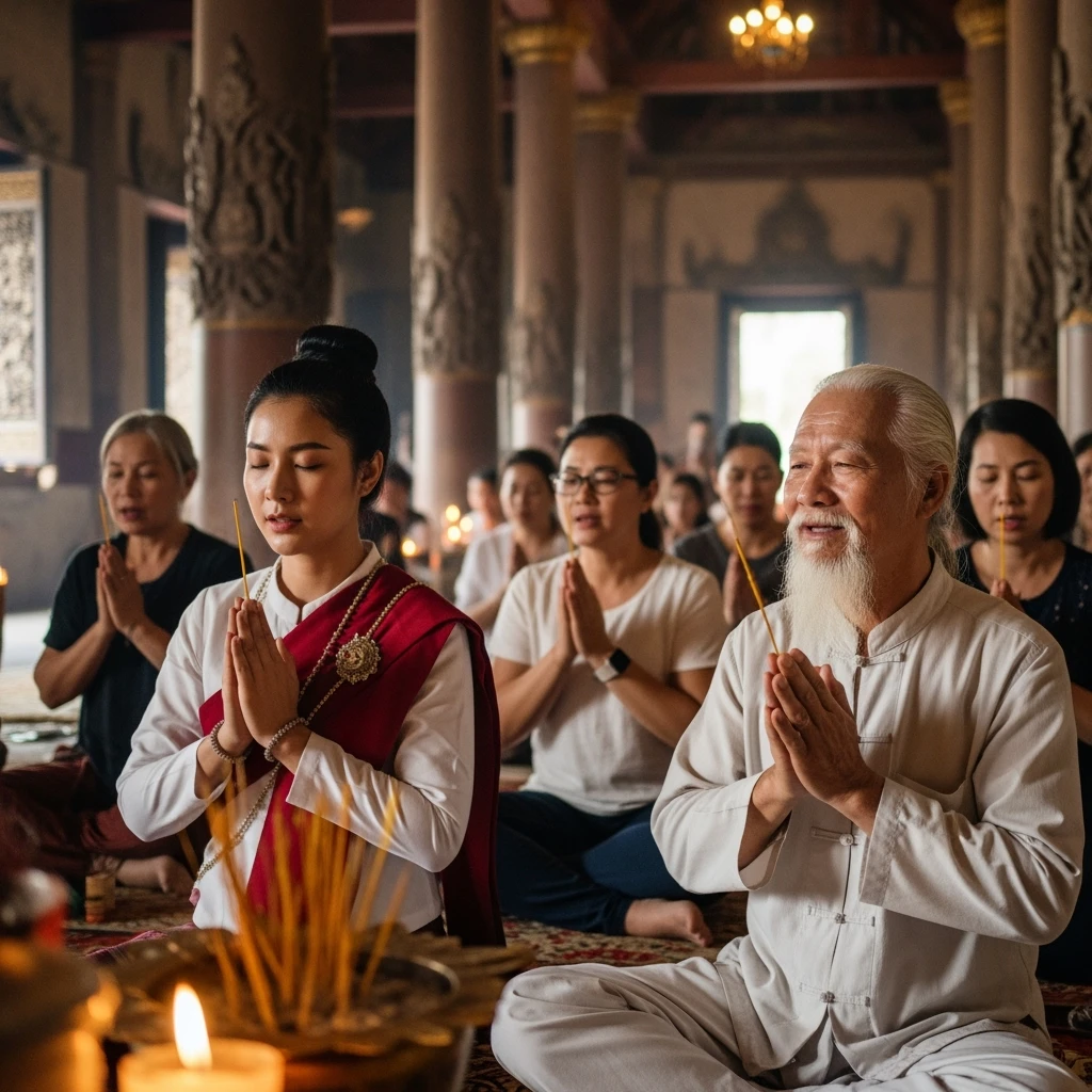 people praying in a Buddhist temple emoji